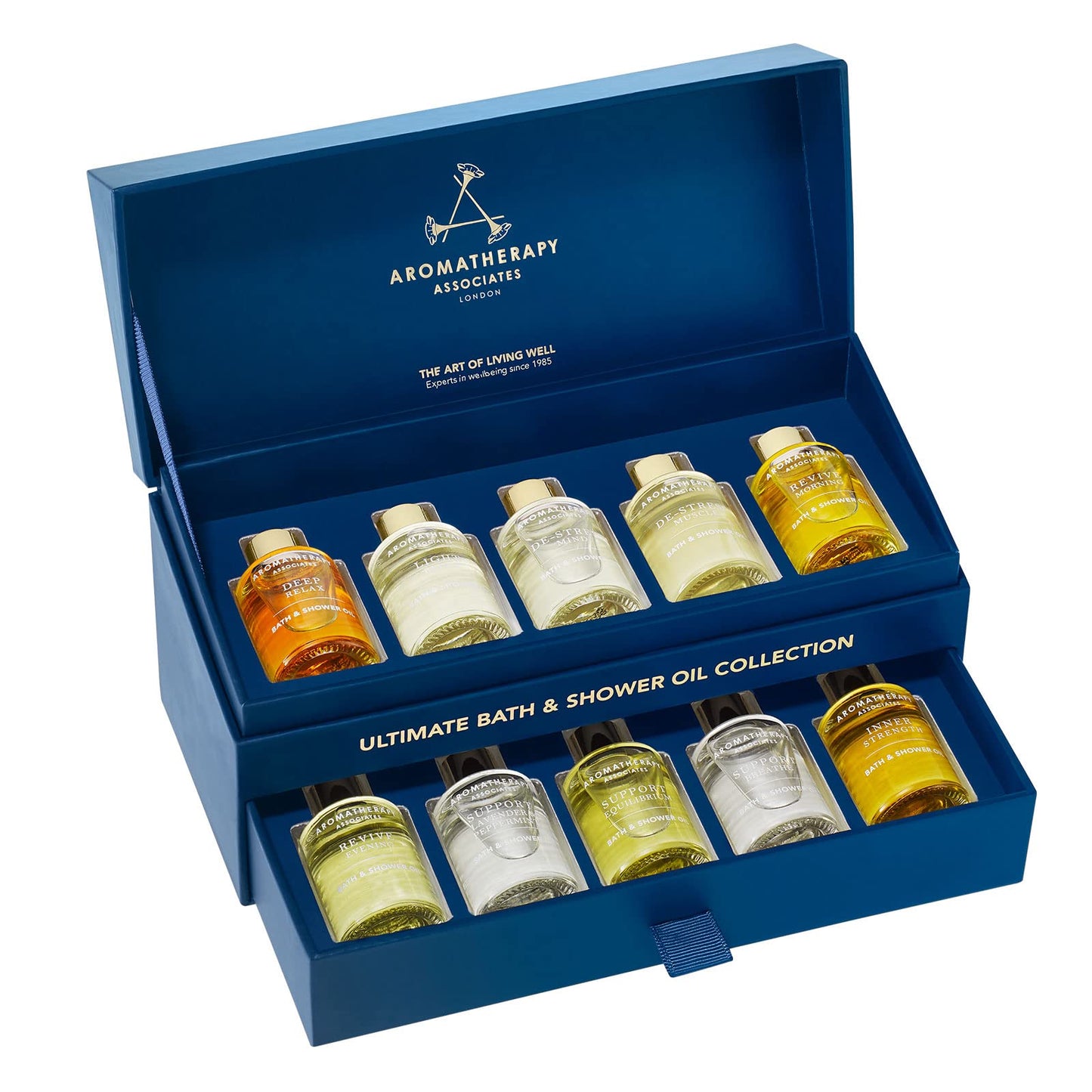 Aromatherapy Associates Ultimate Wellbeing Bath & Shower Oil. Selection of 10 Premium Bath and Shower Oils (0.3 fl oz Each) in a Decorative Gift Box