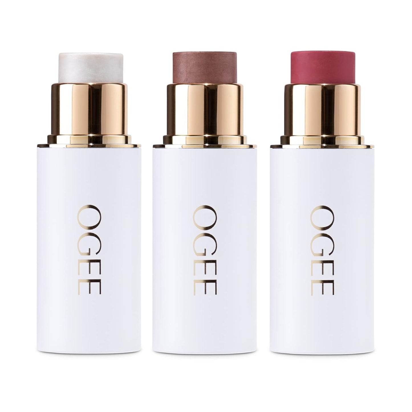 Ogee Face Stick Trio - Contour Stick Makeup Collection - Certified Organic Bronzer, Blush Stick, and Highlighter Stick for a Flawless Look