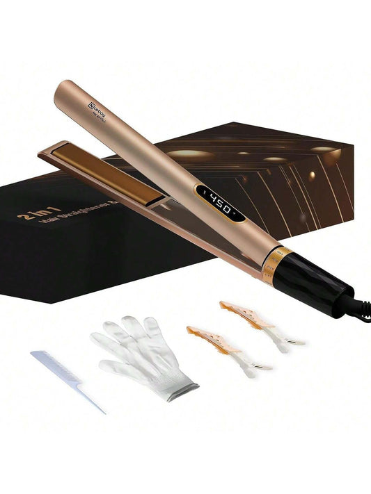 YONGSTYLE Hair Straightener Flat Iron,Hair Straightener and Curler 2 in 1,Hair Straightener Iron with 5 Temp,Titanium Flat Iron for Fast Heating, Negative Ion Hair Care, Wide Voltage for Travel