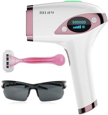 MLAY IPL Hair Removal for Women/Men, 15.5J High Energy Laser Hair Removal Device on Facial Legs Arms Bikini Line with Razor & Goggles, Permanent Hair Remover Device - Rose Gold