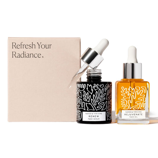 Naked + Thriving Night Set: Renew Serum & Rejuvenate Oil - Hyaluronic Acid, Anti-Aging, Organic, Vegan, Cruelty-Free