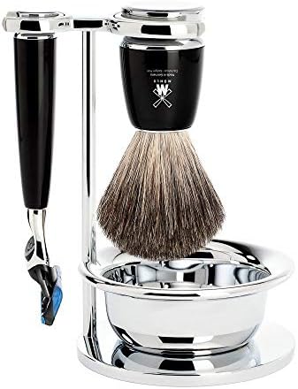 MÜHLE RYTMO Black 4-piece Pure Badger 5-Blade Razor Modern Luxury Wet Shaving Set - Perfect for Every Day Use, Barbershop Quality Close Smooth Shave
