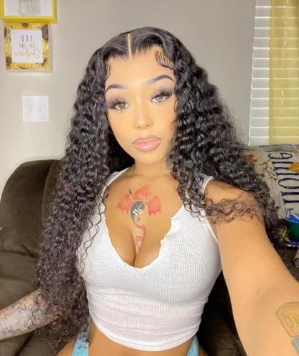 Curly Lace Front Wigs Human Hair Wet and Wavy Lace Front Wig Human Hair for Black Women Lace Front Wig Human Hair Pre Plucked Glueless Wigs Human Hair With Baby Hair Deep Wave Lace Closure Wigs 22Inch