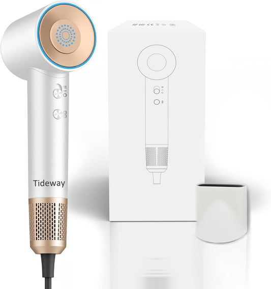 Tideway™ High Speed Hair Dryer, Brushless Motor high -Speed Low Noise Temperature Control ion Hair Dryer, Tideway High Speed Hair Dryer Pro(White) (White)