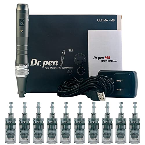 Dr. Pen Ultima M8 Professional Microneedling Pen - Best Wireless Skin Care Tool Kit for Face and Body - 10 Pcs Cartridges 0.25mm (16 pins x3+ 36 pins x5+Nanox2)