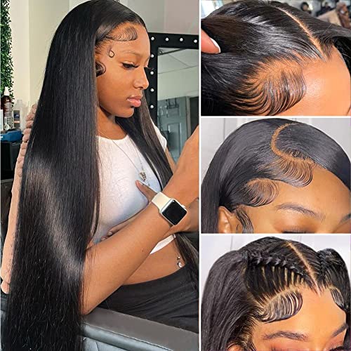 26inch Straight Lace Front Wigs Human Hair Glueless HD Transparent Frontal Wigs Human Hair Pre Plucked Lace Front Wigs Human Hair 150% Density Brazilian Straight Human Hair Wigs for Black Women