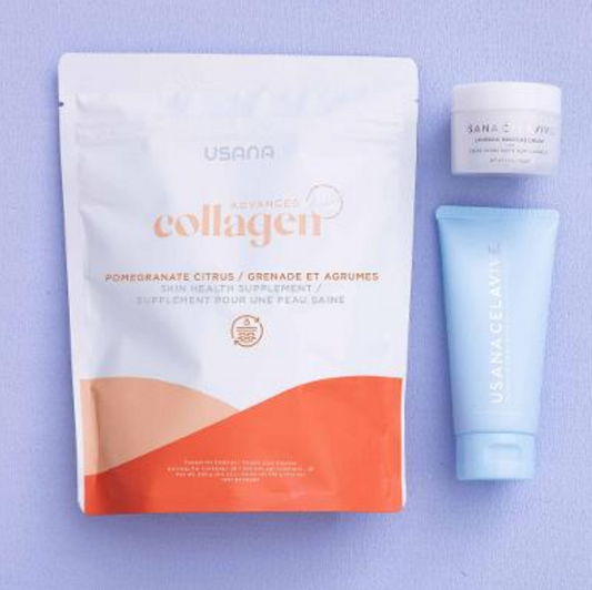 USANA Get The Glow Pack Collagen Exfoliating Scrub Mask Moisture Cream 3pcs NEW