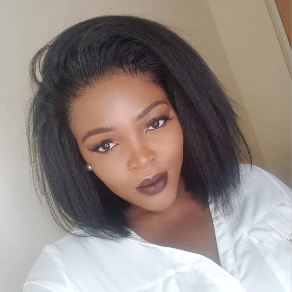 Wear and Go Glueless Wigs Human Hair 13x6 HD Lace Front Wigs Kinky Straight Human Hair Bob Wigs for Black Women 130% Density 10 Inch Italian Yaki Straight Human Hair Wigs with Baby Hair Pre plucked