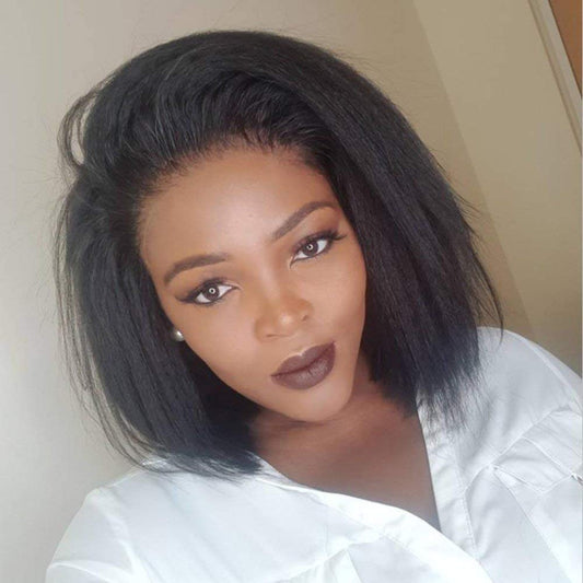 Wear and Go Glueless Wigs Human Hair 13x6 HD Lace Front Wigs Kinky Straight Human Hair Bob Wigs for Black Women 130% Density 10 Inch Italian Yaki Straight Human Hair Wigs with Baby Hair Pre plucked