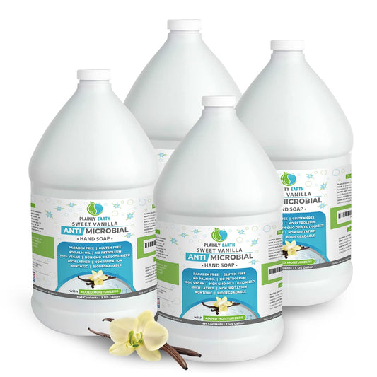 Plainly Earth Antimicrobial Liquid Hand Soap (4 x 1 US Gallon) - Antibacterial Soap Refill - Hand Soap Refill Bottle - Cruelty Free Moisturizing Soap, Sweet Vanilla