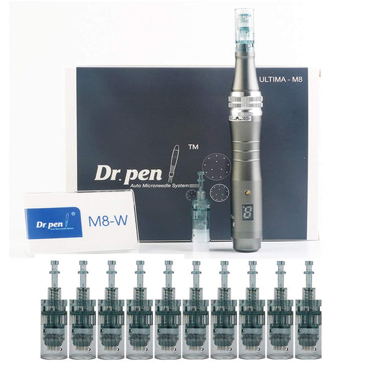 Dr. Pen Ultima M8 Professional Microneedling Pen - Electric Auto Wireless Derma Pen Skin Care Tool Kit with 10 Cartridges 0.25mm (8x16pins + 2x36pins)