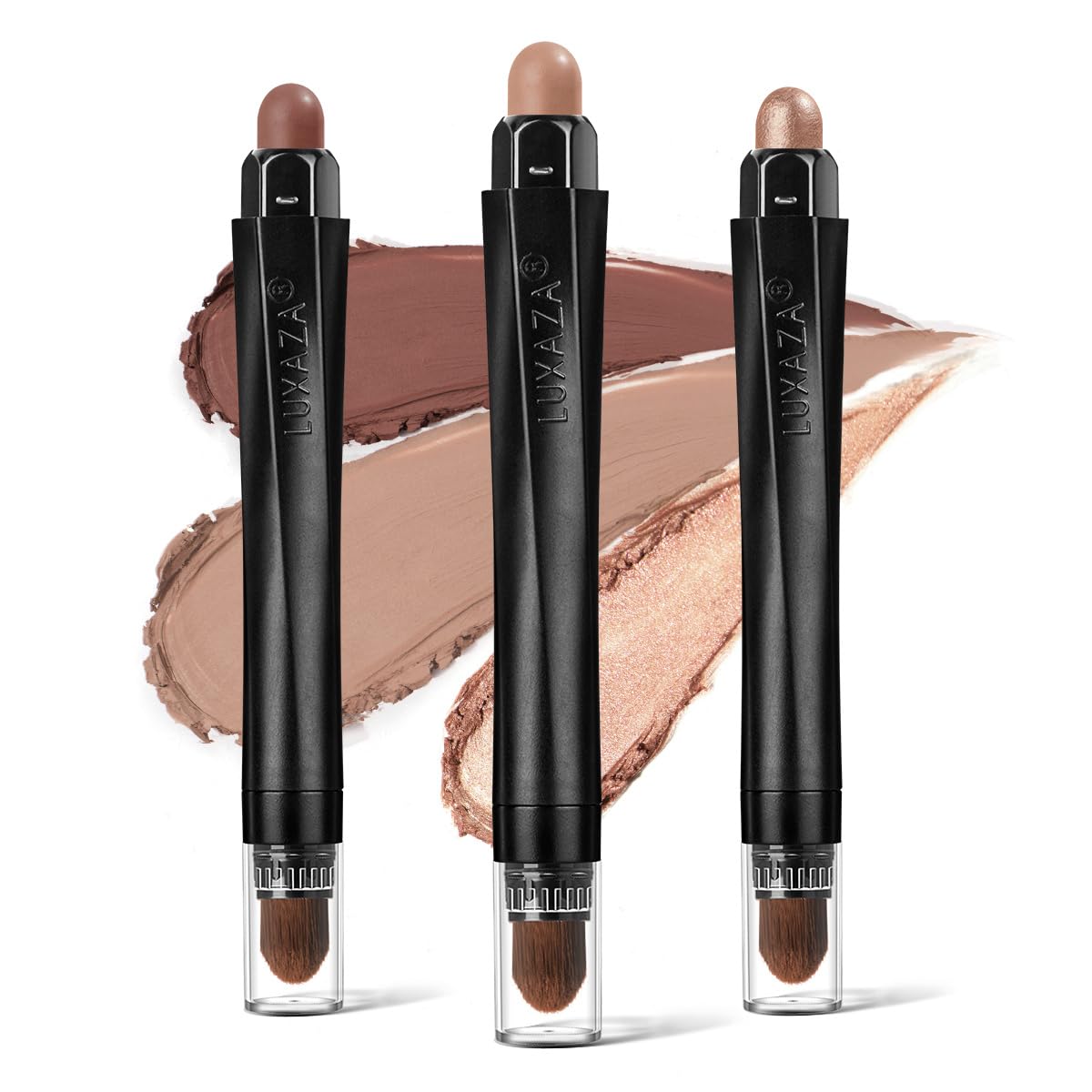3Pcs Neutral Brown Eyeshadow Stick Set, Matte And Shimmer Creamy Eyeshadow Pencil, Shiny Pink Shadow, Waterproof Long Lasting Smoky Eye Makeup��
