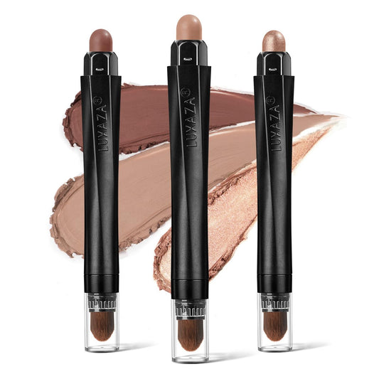 3Pcs Neutral Brown Eyeshadow Stick Set, Matte And Shimmer Creamy Eyeshadow Pencil, Shiny Pink Shadow, Waterproof Long Lasting Smoky Eye Makeup��