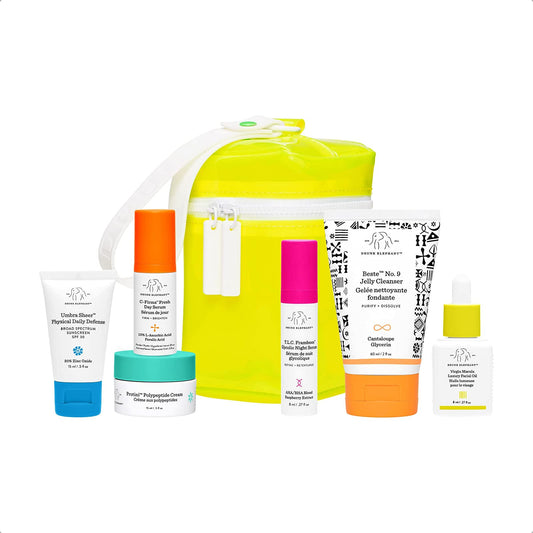 Drunk Elephant The Littles 6.0 Skin Care Set. Beste No.9, Virgin Marula Oil, T.L.C. Framboos Serum, Protini Cream, C-Firma Fresh Serum, Umbra Sheer Sunscreen