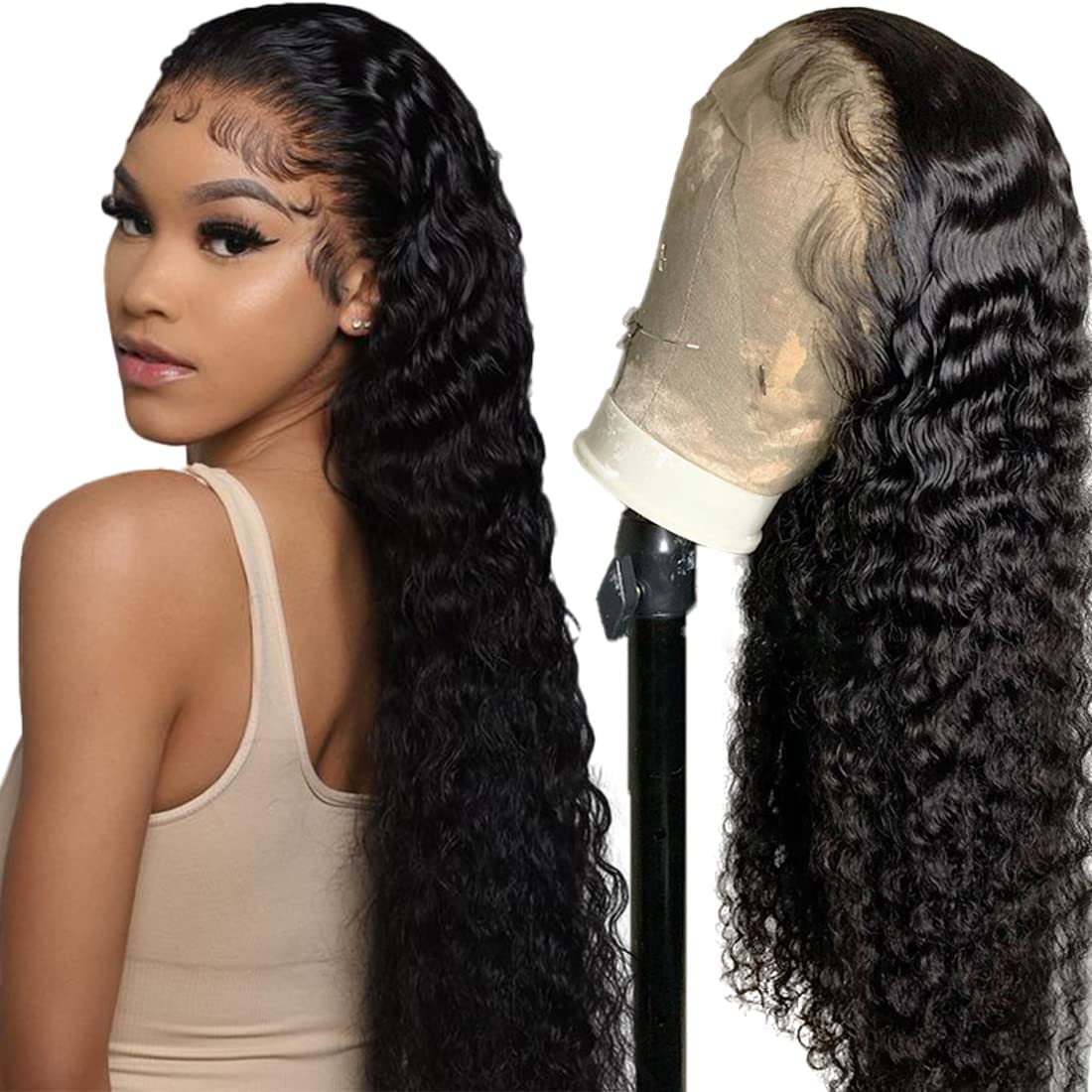 Deep Wave Lace Front Wigs Human Hair Wigs for Women Brazilian Lace Frontal Wigs Human Hair Pre Plucked with Baby Hair Natural Color (22-NEW)
