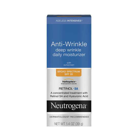 Neutrogena Ageless Intensives Anti-Wrinkle Retinol Cream, Daily Wrinkle Moisturizer with SPF 20 Sunscreen, Retinol and Hyaluronic Acid 1.4 oz