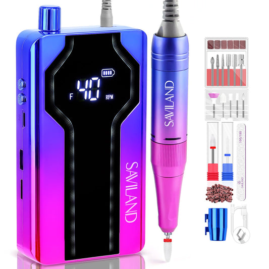Saviland Nail Drill Kit, 40000RPM Nail Drill Machine Portable Electric Nail Files for Acrylic Nails Drill Bits Professional Sanding Bands Nail Art Removal Pedicure Manicure Set Starter Home Nail Salon