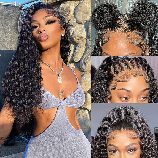 Water Wave Lace Front Wigs Human Hair 180% Density 13x4 HD Trasparent Lace Frontal Wigs Human Hair Pre Plucked 100% Human Hair Wet and Wavy Lace Front Wigs Human Hair Natural Color (26 Inch)