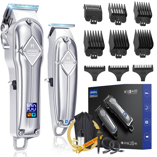Limural PRO Professional Hair Clippers and Trimmer Kit - Cordless Barber Clipper + T Blade Outliner Combo, Complete Hair Cutting Kits with 9 Premium Guards, LED Display, Taper Lever & 5 Hrs Runtime