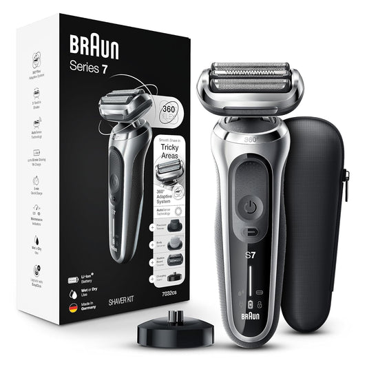 Braun Series 7 7032cs Flex Electric Razor for Men, Wet & Dry, Electric Razor, Rechargeable, Cordless Foil Shaver with Beard Trimmer and Charging Stand, Silver