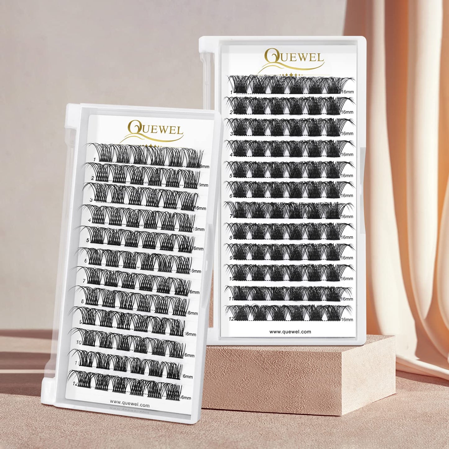 QUEWEL Cluster Lashes 72 Pcs Wide Stem Individual Lashes C/D Curl 8-16mm Length DIY Eyelash Extension False Eyelashes Natural&amp;Mega Styles Soft for Personal Makeup Use at Home (Mega-D-MIX8-16)