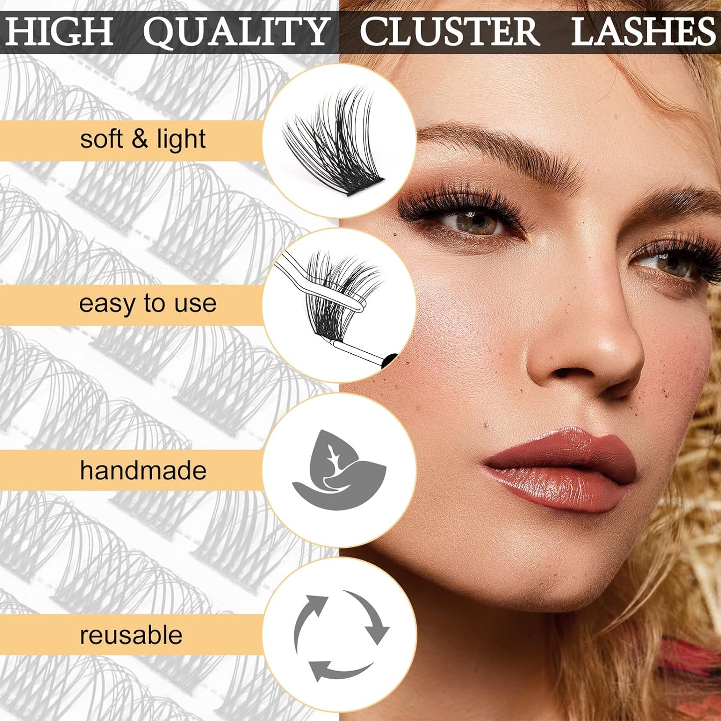 QUEWEL Cluster Lashes 72 Pcs Wide Stem Individual Lashes C/D Curl 8-16mm Length DIY Eyelash Extension False Eyelashes Natural&amp;Mega Styles Soft for Personal Makeup Use at Home (Mega-D-MIX8-16)