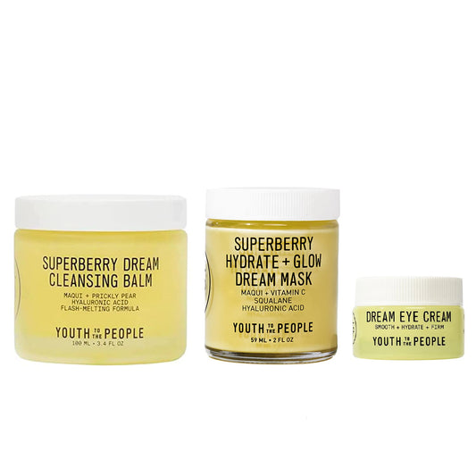 Youth To The People Dream Routine Bundle - Superberry Hydrate + Glow Dream Mask (2oz) Cleansing Balm (3.35oz) + Eye Cream (0.5oz) 3 Product Set - Vegan Skincare