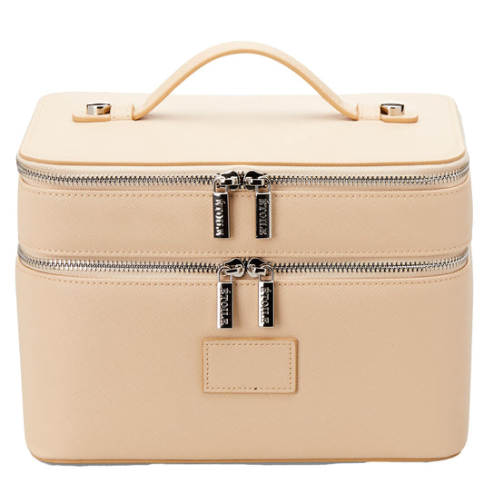 ETOILE - Duo Vanity Case Beige - Large Functional Travel Makeup Bag Organizer with Removable Divider & Mirror
