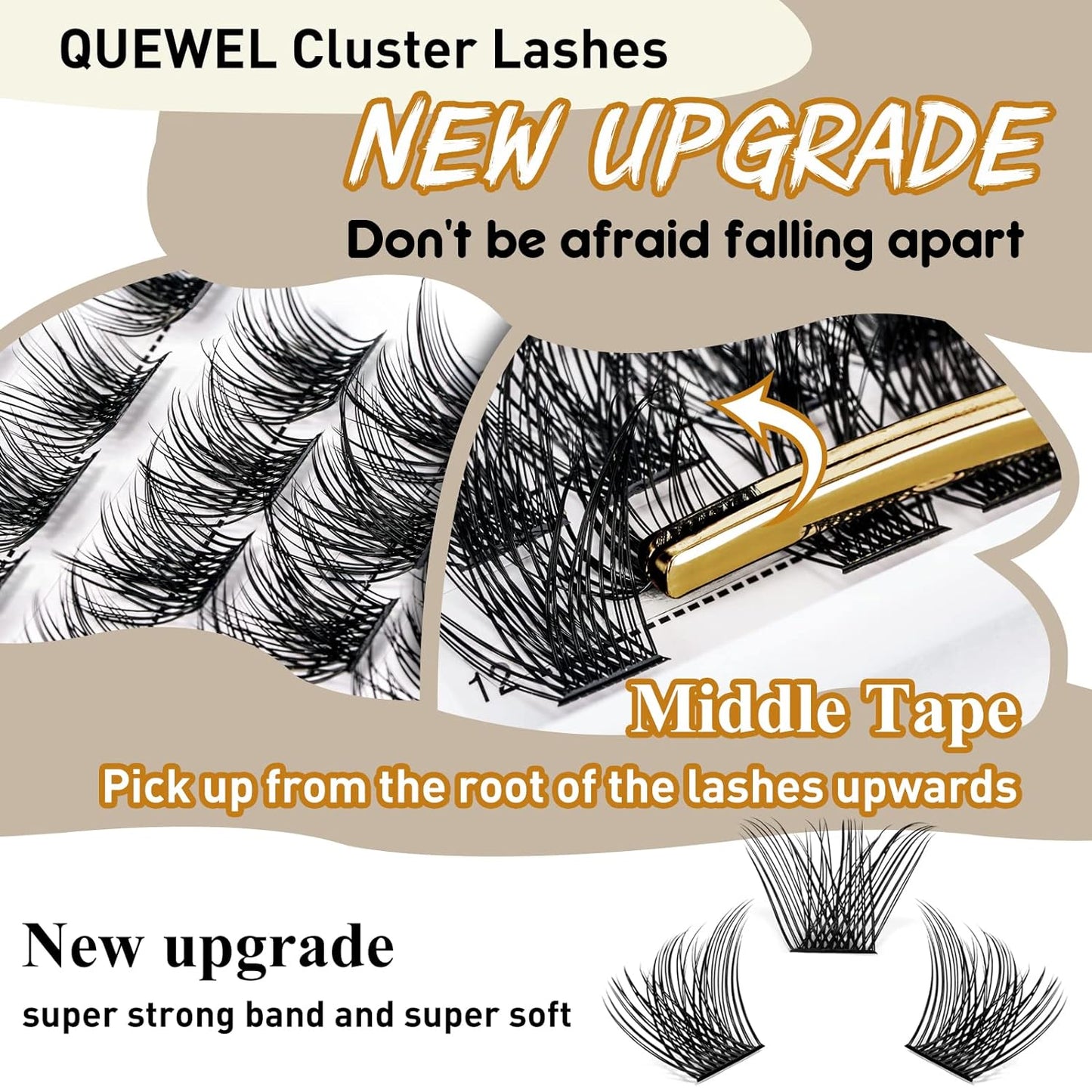 QUEWEL Cluster Lashes 72 Pcs Wide Stem Individual Lashes C/D Curl 8-16mm Length DIY Eyelash Extension False Eyelashes Natural&amp;Mega Styles Soft for Personal Makeup Use at Home (Mega-D-MIX8-16)
