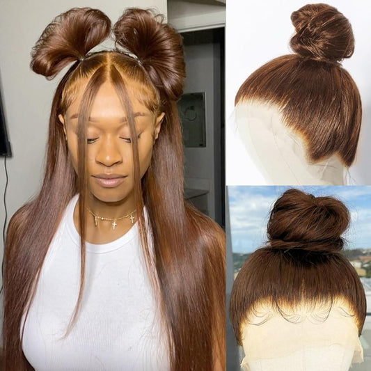 CAUBINO 360 Full Lace Front Wigs Human Hair Chocolate Brown Lace Front Wigs Human Hair 360 HD Transparent Lace Frontal Wig Pre Plucked with Baby Hair Can Make Ponytail 180% Density 24inch