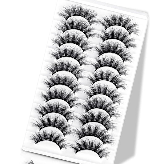 10 Pairs Soft Mink False Eyelashes -Natural-Looking Eye Lashes with Full Bouncy Volume &amp; Curl - Synthetic, Reusable Beauty Accessory