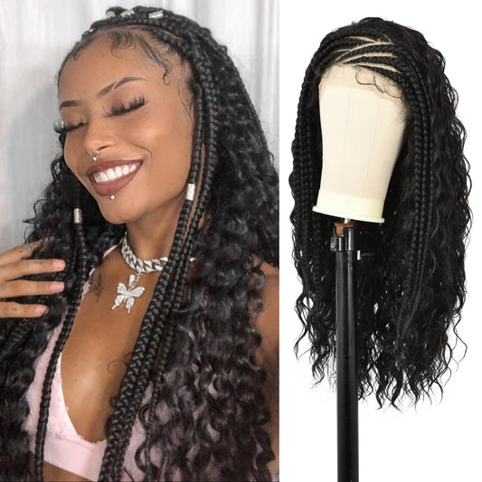 Youthfee 26 Inches 13X4 HD Lace Front Half Braided Curly Wigs for Black Women