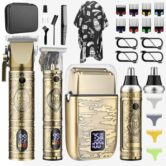 Bomxin Hair Clippers for Men T-Blade Nose Hair Trimmer Foil Shavers for Men Barber Barber Kit, Men Hair Clippers, Zero Gap Haircutting Set, Clippers for Hair Cutting, LCD Display（Bronze)