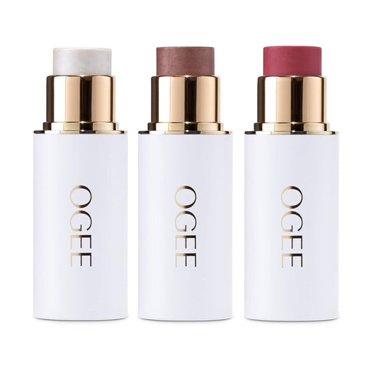 Ogee Face Stick Trio - Contour Stick Makeup Collection - Certified Organic Bronzer, Blush Stick, and Highlighter Stick for a Flawless Look