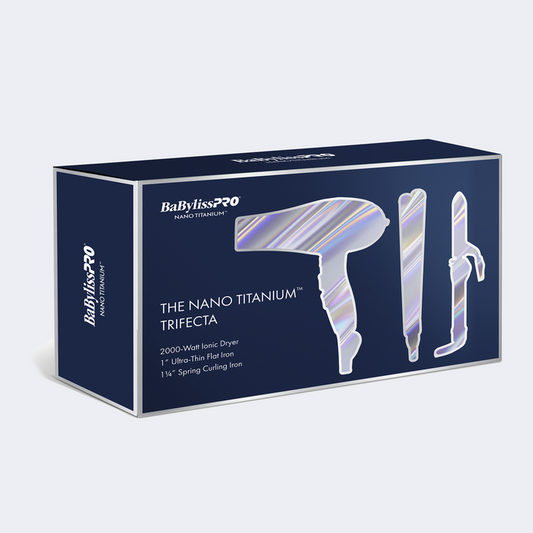 BabylissPro Nano Titanium Trifecta Prepack 2022(2000W Ionic Dryer, 1" Ultra Thin Flat Iron & 1 1/4" Curling Iron)