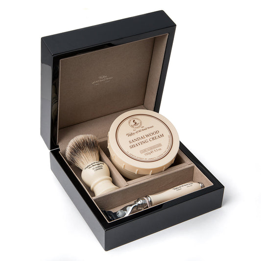 Sandalwood Shaving Cream, Razor and Super Badger Shaving Brush in Wooden Gift Box