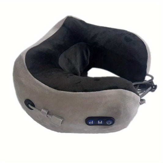 Portable U-Shaped Memory Foam Pillow with Electric Neck Massager - Relax and Rejuvenate on the Go