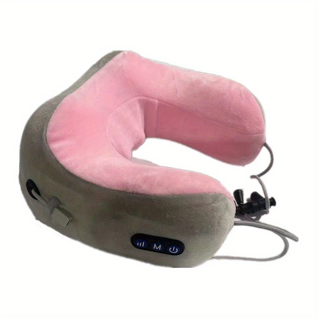 Portable U-Shaped Memory Foam Pillow with Electric Neck Massager - Relax and Rejuvenate on the Go