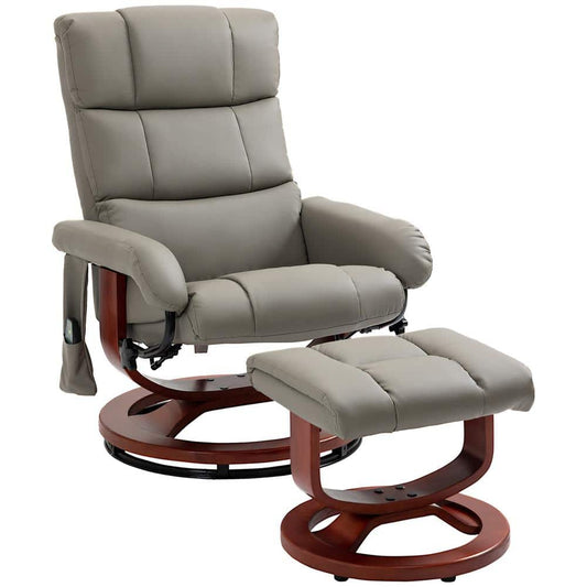 Grey PU Leather 10-Vibration Points and 5-Massage Mode Reclining Massage Chair - $175
