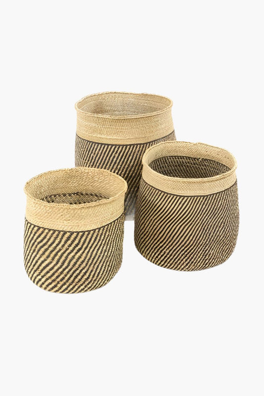 Iringa Basket - Black Diagonal Stripes