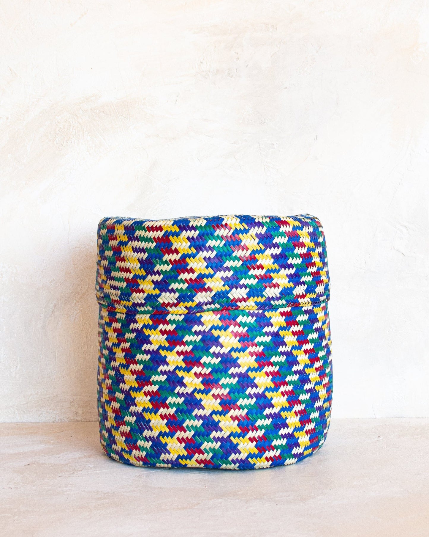 Multicolored Oaxacan Woven Lidded Basket Basket Minna Medium