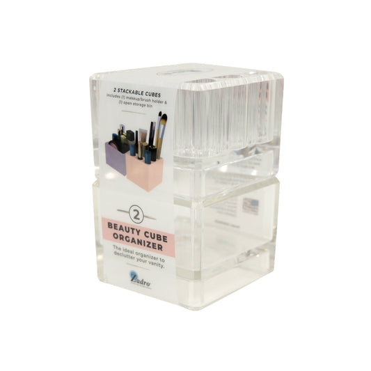 Zadro ZOR2CLR 705004423557 product photo side view, acrylic beauty makeup organizers - bundle cube in front of a white background